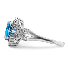 Sterling Silver Rhodium Diam. & Blue Topaz Ring - 9