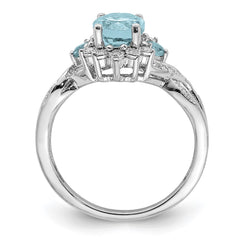 Sterling Silver Rhodium Diam. & Sky Blue Topaz Ring - 30