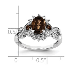 Sterling Silver Rhodium Diam. & Smoky Quartz Ring - 16