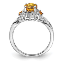 Sterling Silver Rhodium Diam. & Whiskey Quartz Ring - 8