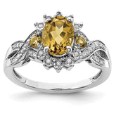 Sterling Silver Rhodium Diam. & Whiskey Quartz Ring - 8