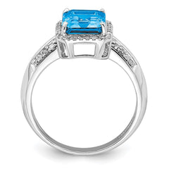Sterling Silver Rhodium Blue Topaz & Diam. Ring - 8