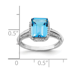 Sterling Silver Rhodium Blue Topaz & Diam. Ring - 9