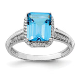 Sterling Silver Rhodium Blue Topaz & Diam. Ring - 8