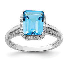 Sterling Silver Rhodium Blue Topaz & Diam. Ring - 8
