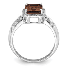 Sterling Silver Rhodium Diam. & Smoky Quartz Ring - 44