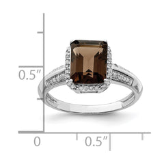 Sterling Silver Rhodium Diam. & Smoky Quartz Ring - 30