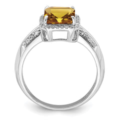 Sterling Silver Rhodium Diam. & Whiskey Quartz Ring - 9