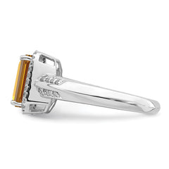 Sterling Silver Rhodium Diam. & Whiskey Quartz Ring - 7