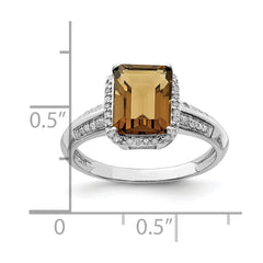 Sterling Silver Rhodium Diam. & Whiskey Quartz Ring - 6