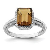 Sterling Silver Rhodium Diam. & Whiskey Quartz Ring - 7