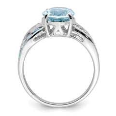 Sterling Silver Rhodium Diam. & Sky Blue Topaz Ring - 35