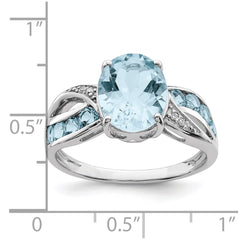 Sterling Silver Rhodium Diam. & Sky Blue Topaz Ring - 35