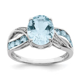 Sterling Silver Rhodium Diam. & Sky Blue Topaz Ring - 35