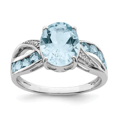 Sterling Silver Rhodium Diam. & Sky Blue Topaz Ring - 36