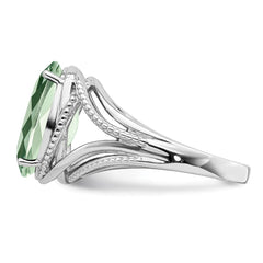 Sterling Silver Rhodium Oval Green Quartz Ring