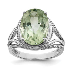 Sterling Silver Rhodium Green Quartz Ring - 16