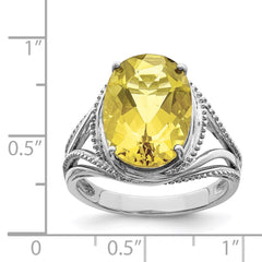 Sterling Silver Rhodium Lemon Quartz Ring - 9