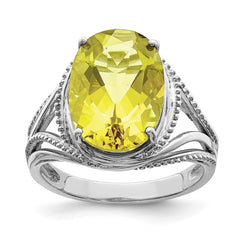 Sterling Silver Rhodium Lemon Quartz Ring - 9