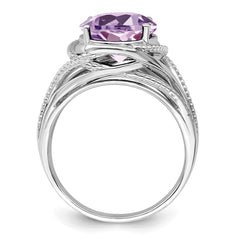 Sterling Silver Rhodium Pink Quartz Ring - 9