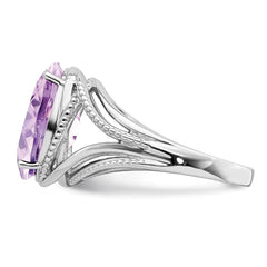 Sterling Silver Rhodium Pink Quartz Ring - 7