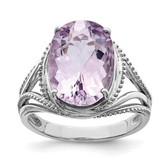 Sterling Silver Rhodium Pink Quartz Ring - 10