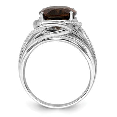 Sterling Silver Rhodium Smoky Quartz Ring - 16