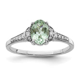 Sterling Silver Rhodium Green Quartz & Diam. Ring - 10