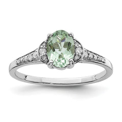 Sterling Silver Rhodium Green Quartz & Diam. Ring - 10