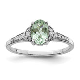 Sterling Silver Rhodium Green Quartz & Diam. Ring - 11