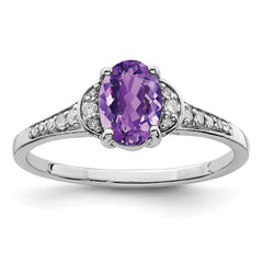 Sterling Silver Rhodium-plated Diamond & Amethyst Ring - 21