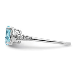 Sterling Silver Rhodium Diam. & Sky Blue Topaz Ring - 34
