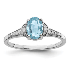 Sterling Silver Rhodium Diam. & Sky Blue Topaz Ring - 34