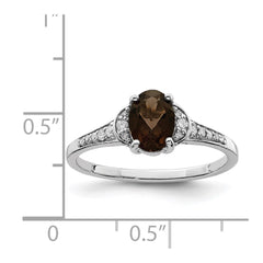 Sterling Silver Rhodium Oval Smoky Quartz & Diam. Ring - 2