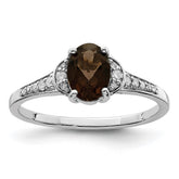 Sterling Silver Rhodium Smoky Quartz & Diam. Ring - 13