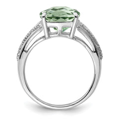 Sterling Silver Rhodium Checker-Cut Green Quartz Ring - 6