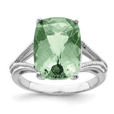 Sterling Silver Rhodium Checker-Cut Green Quartz Ring - 4