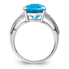Sterling Silver Rhodium Checker-Cut Blue Topaz Ring - 5