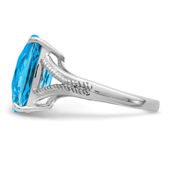 Sterling Silver Rhodium Checker-Cut Blue Topaz Ring - 8