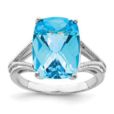 Sterling Silver Rhodium Checker-Cut Blue Topaz Ring - 7