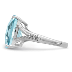 Sterling Silver Rhodium Checker-Cut Sky Blue Topaz Ring - 6
