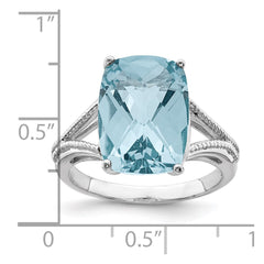 Sterling Silver Rhodium Checker-Cut Sky Blue Topaz Ring - 6