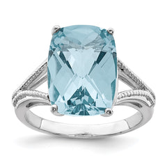 Sterling Silver Rhodium Checker-Cut Sky Blue Topaz Ring - 4
