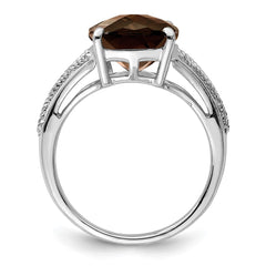 Sterling Silver Rhodium Checker-Cut Smoky Quartz Ring - 10