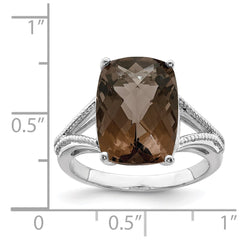 Sterling Silver Rhodium Checker-Cut Smoky Quartz Ring - 10