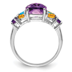 Sterling Silver Rhodium-plated Amethyst, Blue Topaz & Citrine Ring - 6