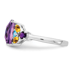 Sterling Silver Rhodium-plated Amethyst, Blue Topaz & Citrine Ring - 6