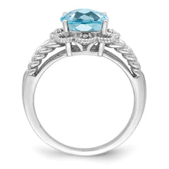 Sterling Silver Rhodium Checker-Cut Sky Blue Topaz & Diam. Ring - 6