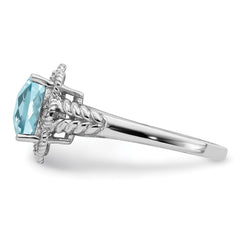 Sterling Silver Rhodium Checker-Cut Sky Blue Topaz & Diam. Ring - 6