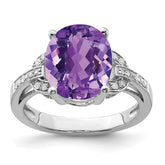 Sterling Silver Rhodium-plated Amethyst & Diamond Ring - 2